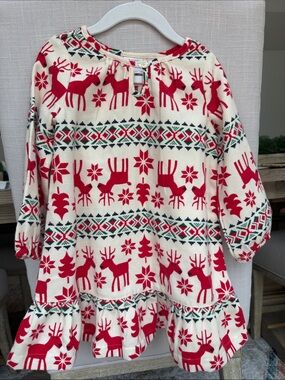 Hanna Andersson Girls Cream & Red Reindeer Holiday pajama nightgown  2T
